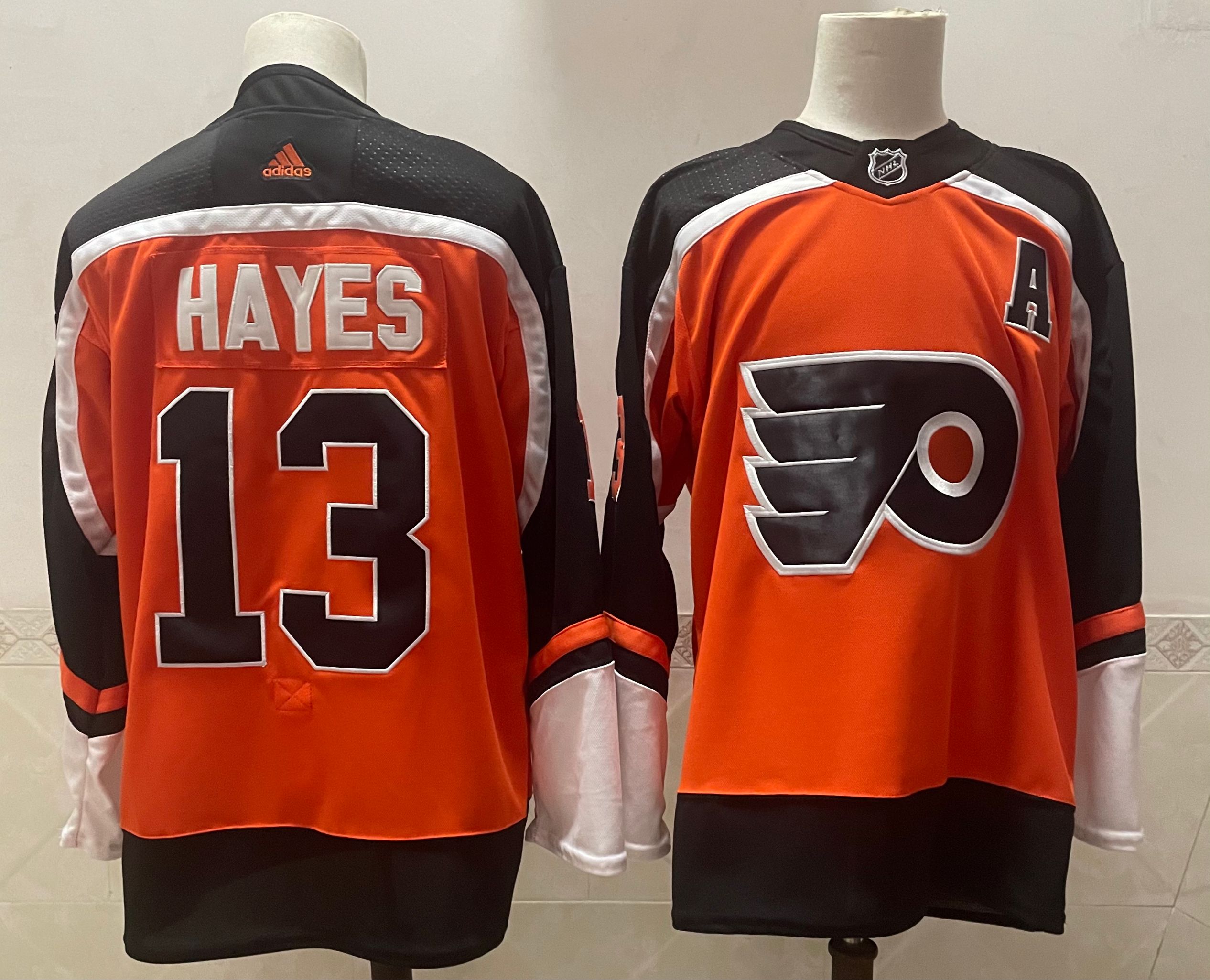 Cheap Adidas Men Philadelphia Flyers 13 Hayes Orange Home Authentic Stitched NHL Jersey